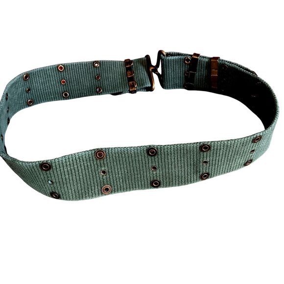 Large 1940's Vintage WW2 Web Canvas Pistol Belt With Brass Buckle - Picture 4 of 8